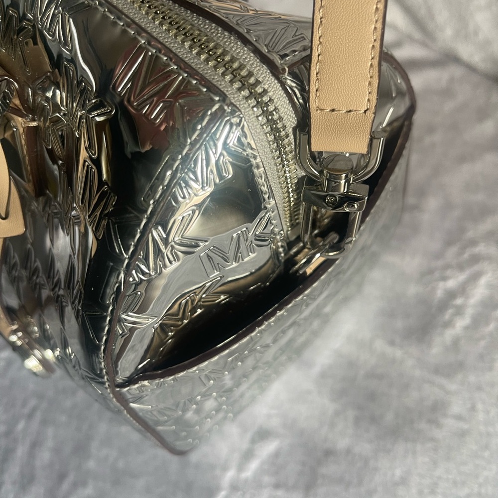 EUC Clean Michael Kors Metallic Grayson Chrome Silver and Tan Women's Bag - Picture 5 of 7